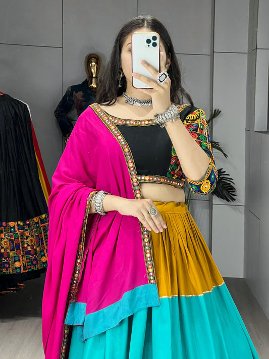 Black Multicolor Navratri Lehenga – Pure Rayon Cotton with Colorful Kali & Gota Patti Work