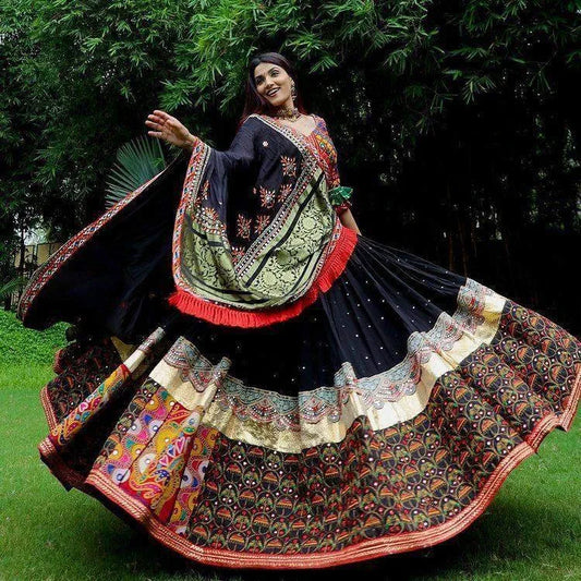 Black Marden Mirror Work Lehenga Choli with Designer Dupatta for Festive Ethnic Wear for Women