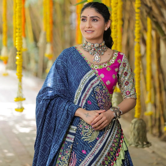 Blue Graceful Mirror Work Lehenga Choli with Designer Dupatta for Festive Ethnic Wear for Women