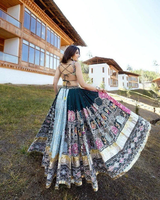 Green Multicolor Stylish Elegant Mirror Work Lehenga Choli with Designer Dupatta for Festive Ethnic Wear for Women