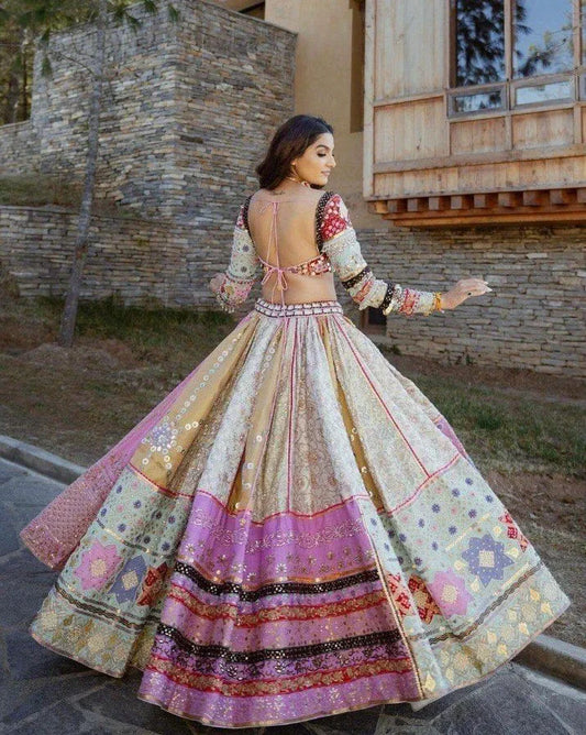 Multicolor Trendy Elegant Mirror Work Lehenga Choli with Designer Dupatta for Festive Ethnic Wear for Women