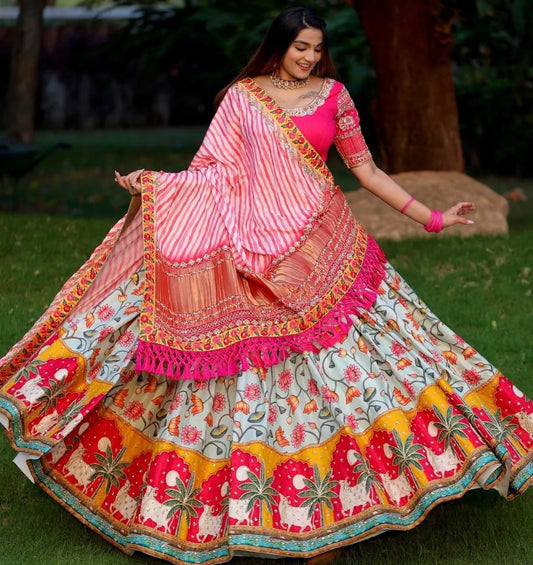 Pink Elegant Graceful Mirror Work Lehenga Choli with Designer Dupatta for Festive Ethnic Wear for Women
