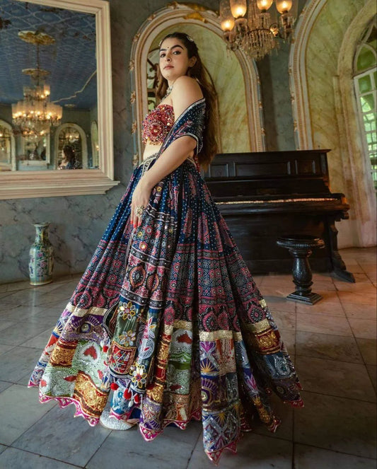 Multicolor Trendy Elegant Mirror Work Lehenga Choli with Designer Dupatta for Festive Ethnic Wear for Women