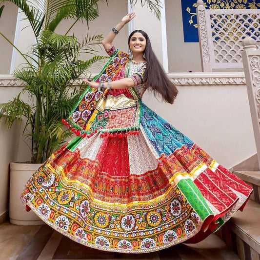 Multicolor Graceful Mirror Work Lehenga Choli with Designer Dupatta for Festive Ethnic Wear for Women