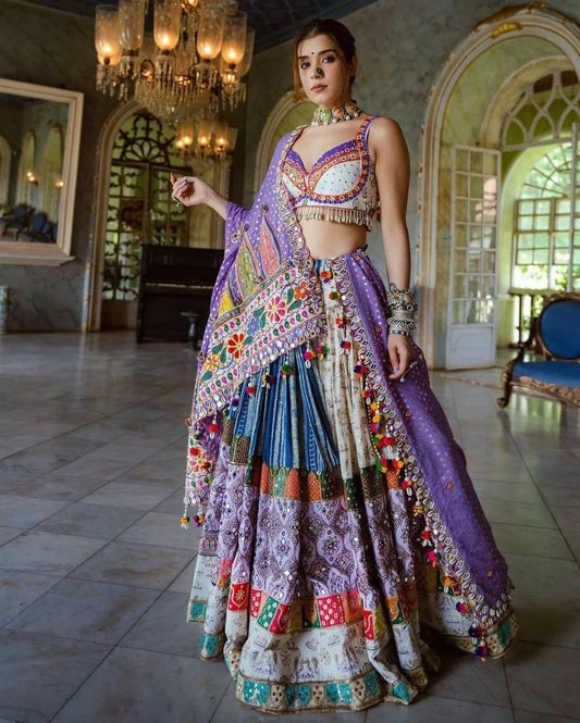 Multicolor Graceful Mirror Work Lehenga Choli with Designer Dupatta for Festive Ethnic Wear for Women