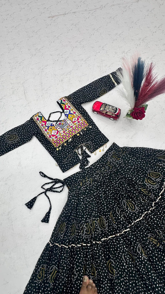 Women's Black Navratri Lehenga Choli with 9 Meter Flair & Embroidered Blouse