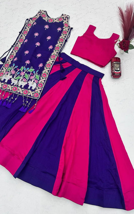 Women Fully Stitched Heavy Work Vichitra Silk Lehenga with Shrug for Navratri