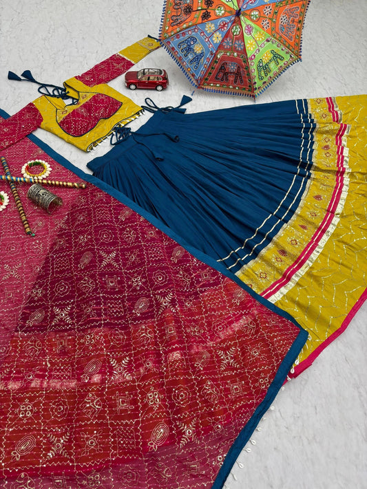 Women's Ethnic Navratri Yellow Lehenga Choli with Embroidered Blouse & Bandhani Dupatta (Copy)
