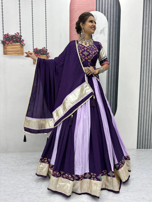 Women's Ethnic Navratri Purple Lehenga Choli with Embroidered Blouse & Bandhani Dupatta