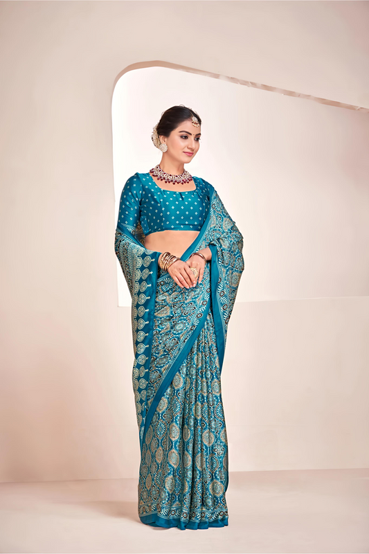 Rama Ajrakh Printed Soft Modal Silk Natural Print Saree