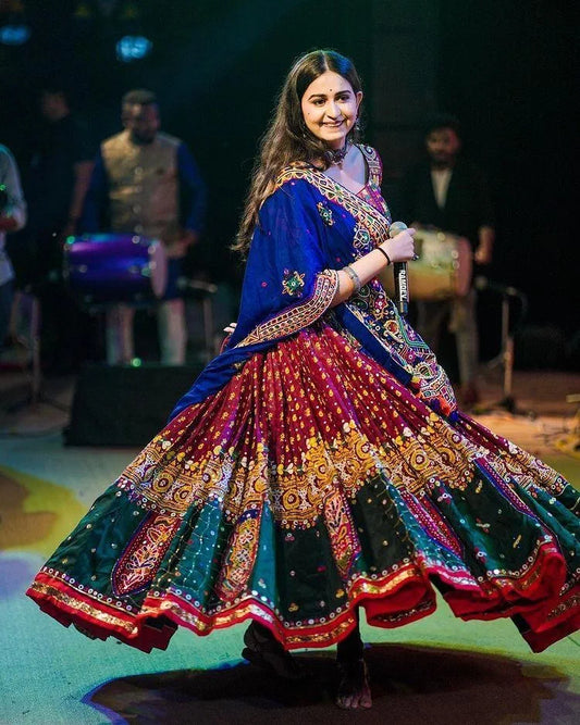 Multi color Elegant Graceful Mirror Work Lehenga Choli with Designer Dupatta for Festive Ethnic Wear for Women